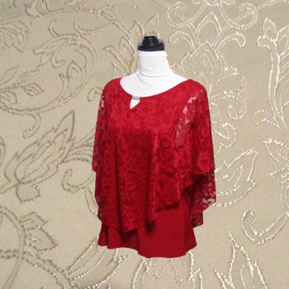Onix apparel womens blouse size XL sleeveless with lace cape red - Picture 2 of 13
